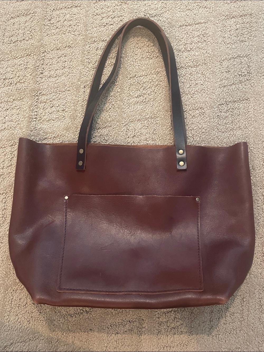 Portland Leather Brown Tote Bag with Front Pocket